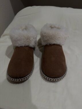 Easy Spirit Brown Suede Faux Fur Cuff Ankle Booties